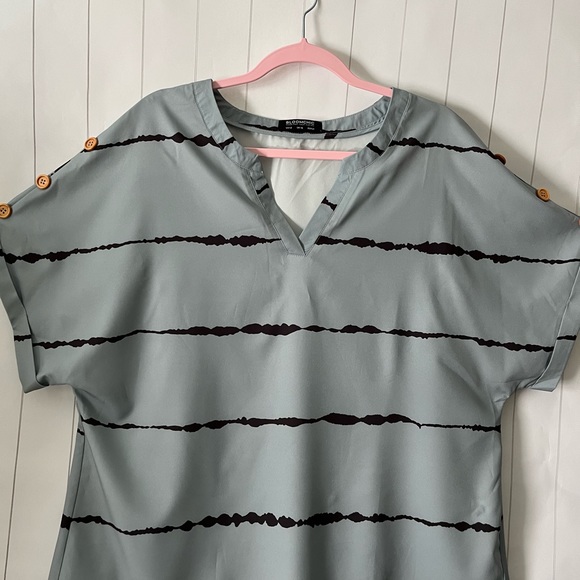 Bloomchic Tie Dye Notched Button Detail Roll Dolman Sleeve Striped Blouse - Picture 7 of 8